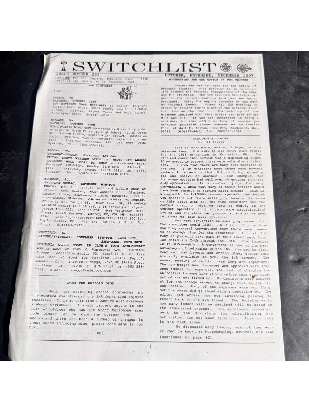 Vintage Switchlist Pamphlet Lot Pacific Northwest Region NMRA 1997-2003 Railway